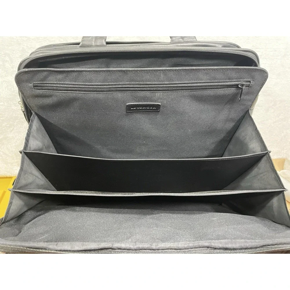 Levenger Evanger Leather Rolling Briefcase Laptop Bag Wheels Telescoping Handle